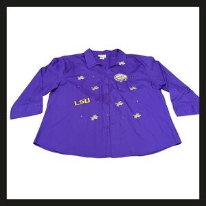LSU Tigers 2007 National Champions Button Shirt Women’s 1X Purple Embroidered